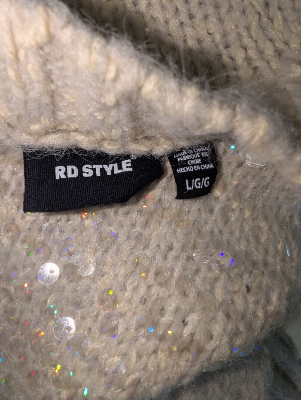 RD Style Ivory Sequin Crewneck Sweater Women's Size L - Picture 11 of 11